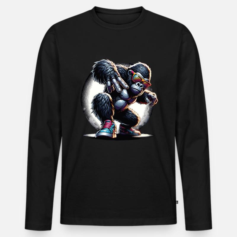 Gorilla mit Sonnenbrille - Männer Premium Bio Langarmshirt - Schwarz