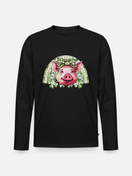 Lucky Pig - Men's Premium Organic Long Sleeve Shirt - black