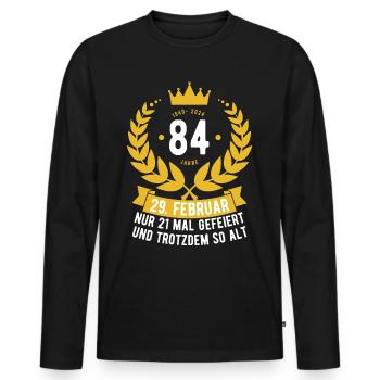 Schaltjahr 84 Jahre - Männer Premium Bio Langarmshirt - Schwarz - Vorne - Nico (187cm)