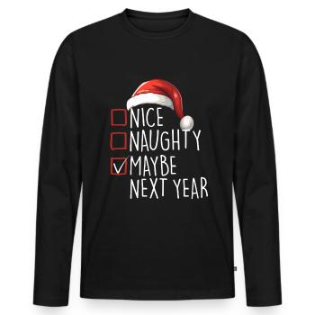 Joyeux Noël Gentil Coquin Peut-être l’année prochaine - T-shirt manches longues Premium bio Homme - noir - Devant - Nico (187cm)