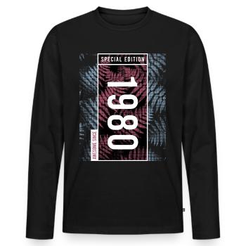 Special Edition 1980's Birthday Urban Graphic - Men's Premium Organic Long Sleeve Shirt - black - Front - Nico (187cm)