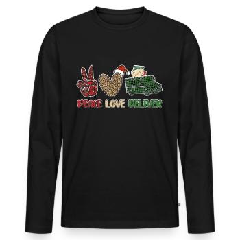 Peace Love Deliver - Männer Premium Bio Langarmshirt - Schwarz - Vorne - Nico (187cm)
