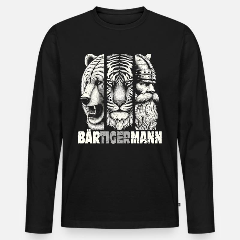 Bärtigermann Bär Tiger Mann Geschenk Bartträger - Männer Premium Bio Langarmshirt - Schwarz
