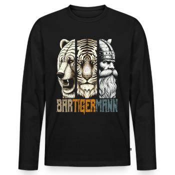 Bärtigermann Bär Tiger Mann Geschenk Bart - Männer Premium Bio Langarmshirt - Schwarz - Vorne - Nico (187cm)