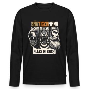 Bärtigermann Bär Tiger Mann Geschenk Bart - Männer Premium Bio Langarmshirt - Schwarz - Vorne - Nico (187cm)