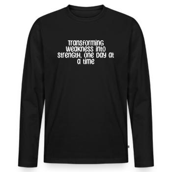 Fitness - Transforming weakness into strength, - Men's Premium Organic Long Sleeve Shirt - black - Front - Nico (187cm)