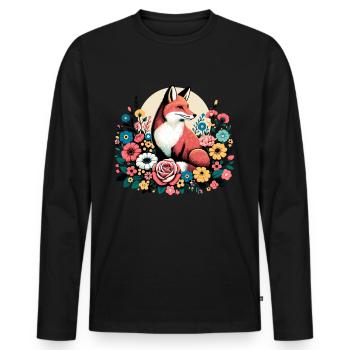 Fuchs Blumen Floral Cottagecore Retro Tier - Männer Premium Bio Langarmshirt - Schwarz - Vorne - Nico (187cm)