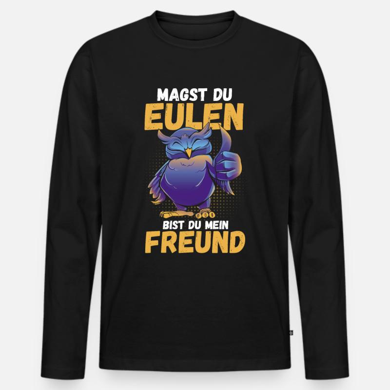 Eulen - Männer Premium Bio Langarmshirt - Schwarz