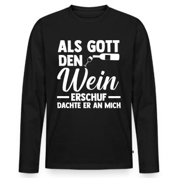 Als Gott Den Wein Erschuf Dachte Er An Mich - Männer Premium Bio Langarmshirt - Schwarz - Vorne - Nico (187cm)