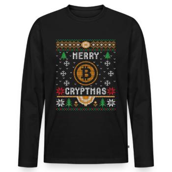 Merry Cryptmas Bitcoin Christmas - Men's Premium Organic Long Sleeve Shirt - black - Front - Nico (187cm)