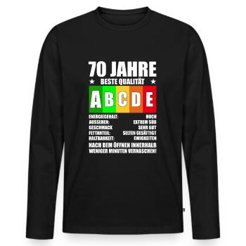 70 Jahre Feinste Qualität 70 Geburtstag - Männer Premium Bio Langarmshirt - Schwarz - Vorne - Nico (187cm)