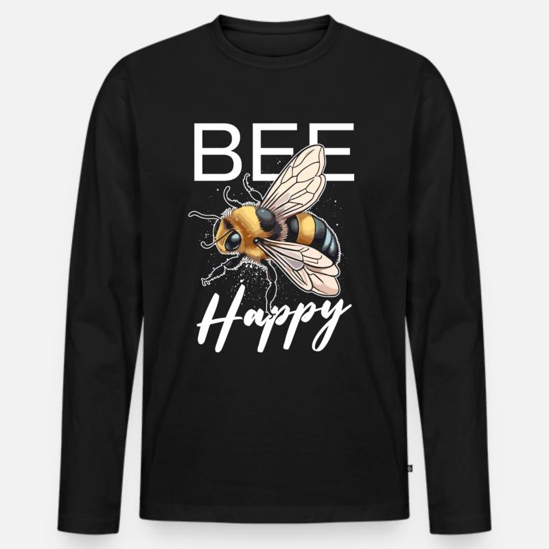 Bee Happy - Männer Premium Bio Langarmshirt - Schwarz