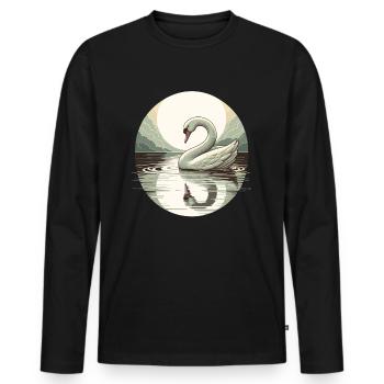 Schwan See Vollmond Reflektion Art Deco - Männer Premium Bio Langarmshirt - Schwarz - Vorne - Nico (187cm)