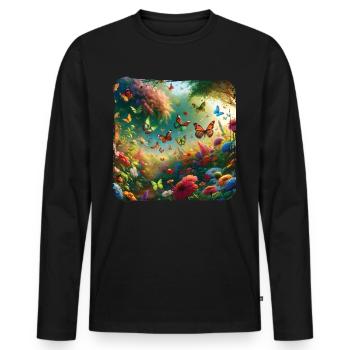 Lebendiges Gemälde Schmetterlinge Flora Fauna - Männer Premium Bio Langarmshirt - Schwarz - Vorne - Nico (187cm)
