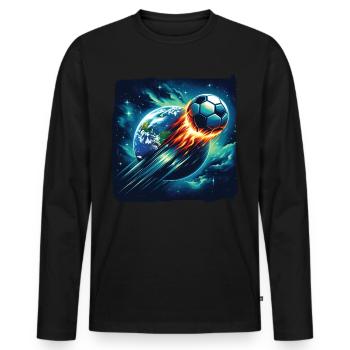Le football à boule de feu tire dans l’espace - T-shirt manches longues Premium bio Homme - noir - Devant - Nico (187cm)