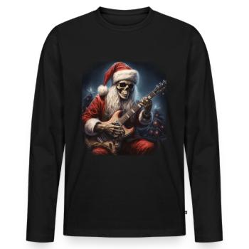 Père Noël squelette Père Noël jouant de la guitare électrique - T-shirt manches longues Premium bio Homme - noir - Devant - Nico (187cm)