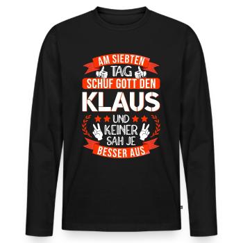 Klaus Name Vorname Namenstag Namensgeschenk Klaus - Männer Premium Bio Langarmshirt - Schwarz - Vorne - Nico (187cm)