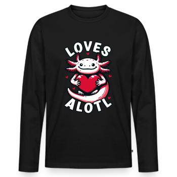 Saint Valentin coeur amour axolotl LOVESALOTL - T-shirt manches longues Premium bio Homme - noir - Devant - Nico (187cm)