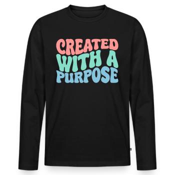 Mit Einem Zweck Geschaffen Groovy Bibelvers - Männer Premium Bio Langarmshirt - Schwarz - Vorne - Nico (187cm)