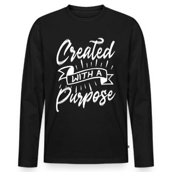 Mit Einem Zweck Geschaffen Christlicher Bibelvers - Männer Premium Bio Langarmshirt - Schwarz - Vorne - Nico (187cm)
