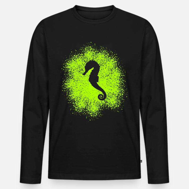 Seepferdchen - Männer Premium Bio Langarmshirt - Schwarz