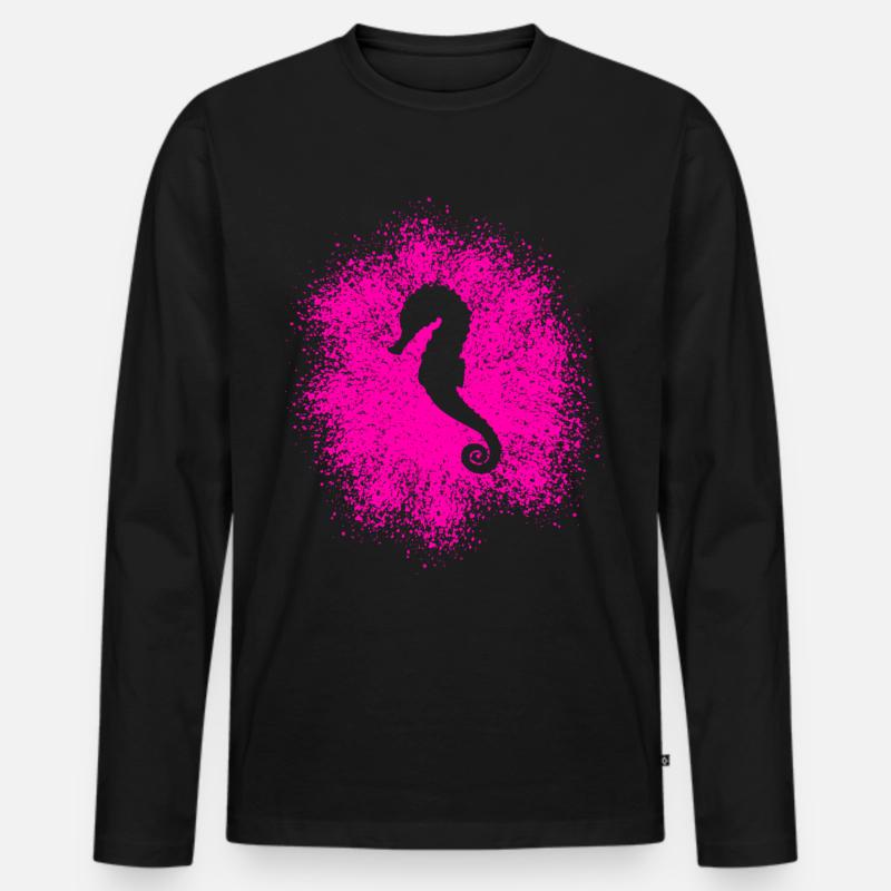 Seepferdchen - Männer Premium Bio Langarmshirt - Schwarz