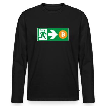 Sortie d’urgence Bitcoin Bitcoiner - T-shirt manches longues Premium bio Homme - noir - Devant - Nico (187cm)