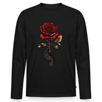 Hand Hält Rose Grafik Soft Grunge Vintage Goth - Männer Premium Bio Langarmshirt - Schwarz - Vorne - Nico (187cm)