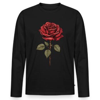 Red Rose Aesthetic Vintage Graphic Flower Gift - Men's Premium Organic Long Sleeve Shirt - black - Front - Nico (187cm)