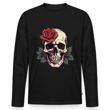 Totenkopf Rose Ästhetik Grunge Goth Totenkopf - Männer Premium Bio Langarmshirt - Schwarz - Vorne - Nico (187cm)