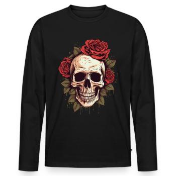 Totenschädel Rosen Ästhetik Grunge Goth Totenkopf - Männer Premium Bio Langarmshirt - Schwarz - Vorne - Nico (187cm)
