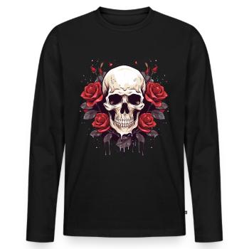 Totenschädel Rosen Goth Totenkopf Grunge Ästhetik - Männer Premium Bio Langarmshirt - Schwarz - Vorne - Nico (187cm)