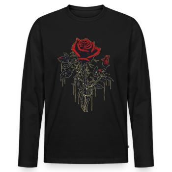 Rote Rose Vintage Grafik Ästhetik Grunge Geschenk - Männer Premium Bio Langarmshirt - Schwarz - Vorne - Nico (187cm)