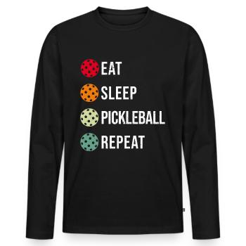 Pickleball, Mangez Dormez Pickleball Répéter - T-shirt manches longues Premium bio Homme - noir - Devant - Nico (187cm)