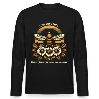 Bienenliebhaber: Flieg, Biene– Für die Natur - Männer Premium Bio Langarmshirt - Schwarz - Vorne - Nico (187cm)