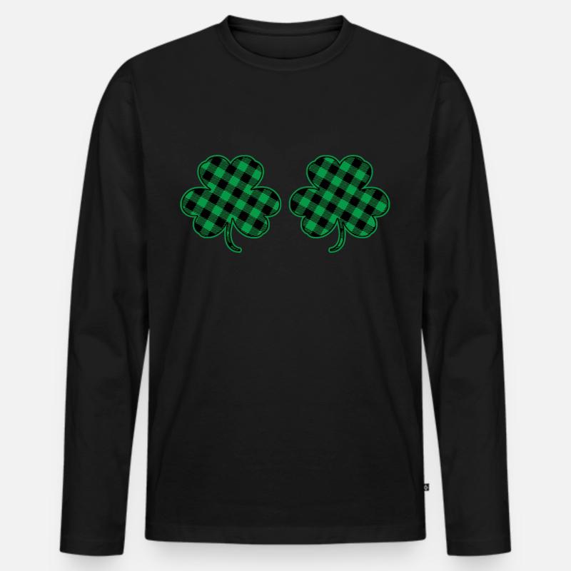 Kleeblatt Brüste - Männer Premium Bio Langarmshirt - Schwarz