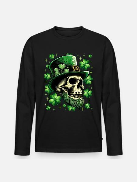 St. Patrick's Day Irish Skull - Men's Premium Organic Long Sleeve Shirt - black