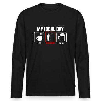 Mon pêcheur à la ligne de pêche d’une journée parfaite - T-shirt manches longues Premium bio Homme - noir - Devant - Nico (187cm)