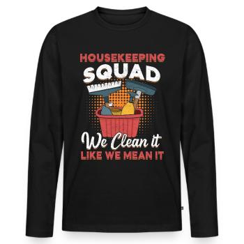 Housekeeping Squad - Men's Premium Organic Long Sleeve Shirt - black - Front - Nico (187cm)