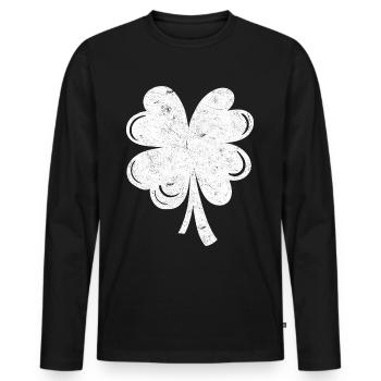 White four-leaf clover - Men's Premium Organic Long Sleeve Shirt - black - Front - Nico (187cm)