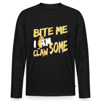 Mords-moi, je suis Griffe-un chat mordant - T-shirt manches longues Premium bio Homme - noir - Devant - Nico (187cm)