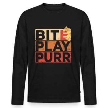 Mordant, jouer, ronronner mordant mignon Kitty Design - T-shirt manches longues Premium bio Homme - noir - Devant - Nico (187cm)