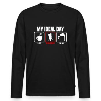 Ma journée parfaite de bûcheron Fabrication de bois - T-shirt manches longues Premium bio Homme - noir - Devant - Nico (187cm)