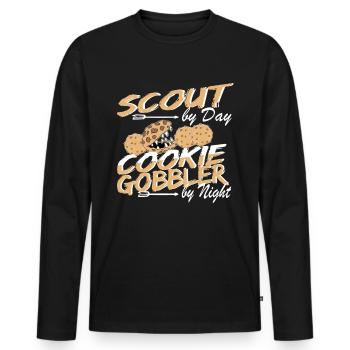 Scout by Day Cookie gobbler by Night - Men's Premium Organic Long Sleeve Shirt - black - Front - Nico (187cm)