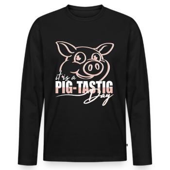 C’est un élevage de cochons de jour savoureux - T-shirt manches longues Premium bio Homme - noir - Devant - Nico (187cm)