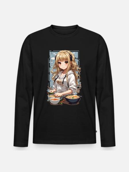 Anime Girl Ramen Love Manga Noodle Soup Design - Men's Premium Organic Long Sleeve Shirt - black