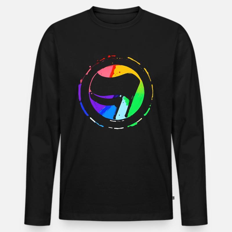 Regenbogen Antifa Flagge - Männer Premium Bio Langarmshirt - Schwarz
