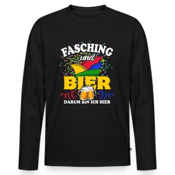 Fasching & Bier - darum bin ich hier - Männer Premium Bio Langarmshirt - Schwarz - Vorne - Nico (187cm)