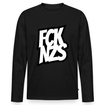 FCK NZS - Gegen Rechts - Nie wieder ist jetzt - Männer Premium Bio Langarmshirt - Schwarz - Vorne - Nico (187cm)
