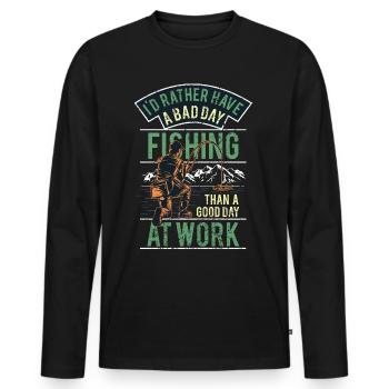 Funny Fishing Angler Saying - Men's Premium Organic Long Sleeve Shirt - black - Front - Nico (187cm)